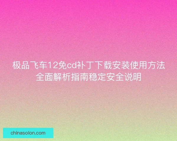 极品飞车12免cd补丁下载安装使用方法全面解析指南稳定安全说明