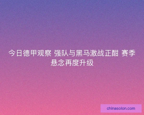 今日德甲观察 强队与黑马激战正酣 赛季悬念再度升级